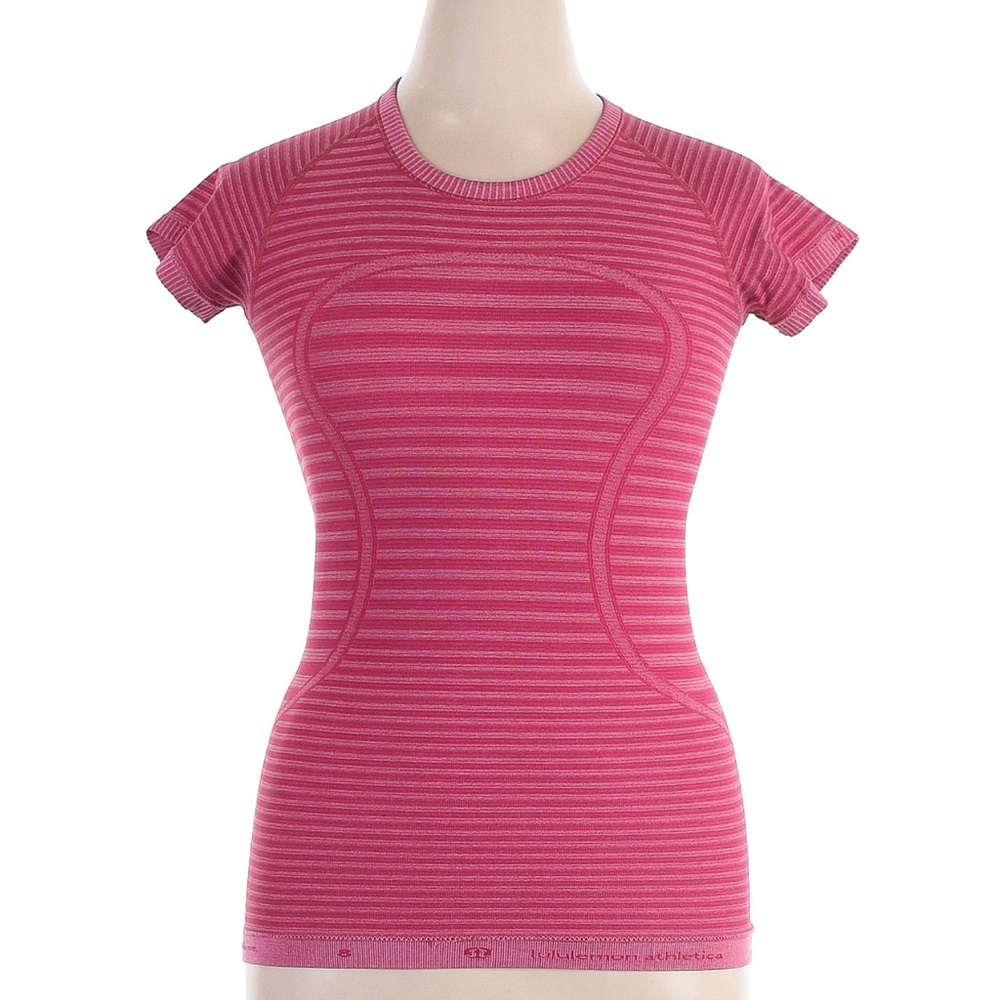 Lululemon Athletica Pink Striped Athletic Top w/ lululemon insignia as design